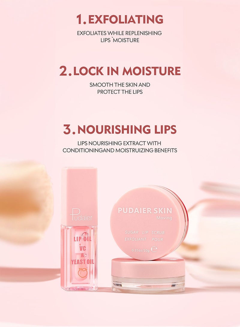 pudaier Lip Mask and Lip Scrub and Lip Oil Set Hydrating Moisturizing Nourishing Exfoliating Lip Plumping Lips Treatment Lip Care Set for Removing Lip Lines and Repairing Dry Lips - Image 4
