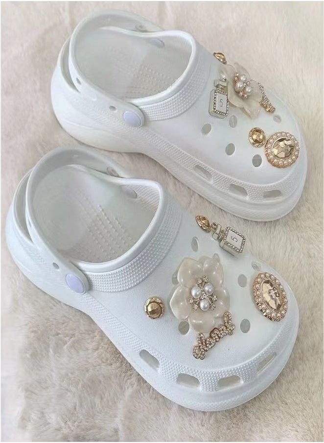 12 Pcs Bling Shoe Charms for Women, Bling Croc Charms Pearl Shoe Charms with Shoe Chains Crystal Rhinestone Shoe Charms DIY Shoe Decoration Charms for Croc Clog Sandals Fit Party Favors Birthday Gifts - Image 3