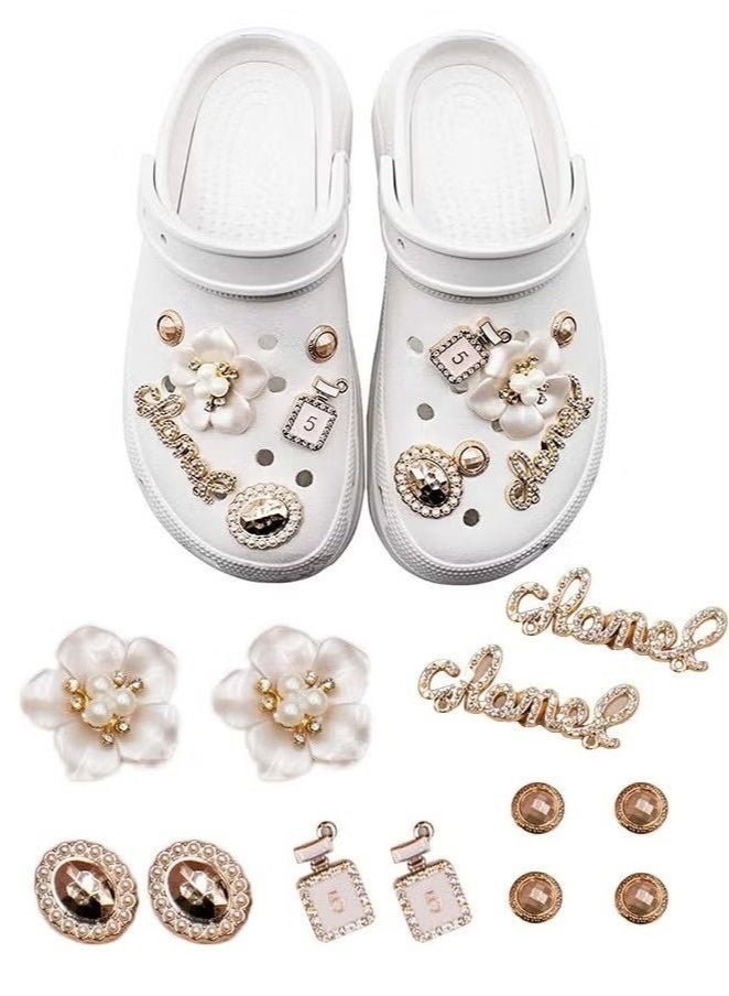 12 Pcs Bling Shoe Charms for Women, Bling Croc Charms Pearl Shoe Charms with Shoe Chains Crystal Rhinestone Shoe Charms DIY Shoe Decoration Charms for Croc Clog Sandals Fit Party Favors Birthday Gifts - Image 4