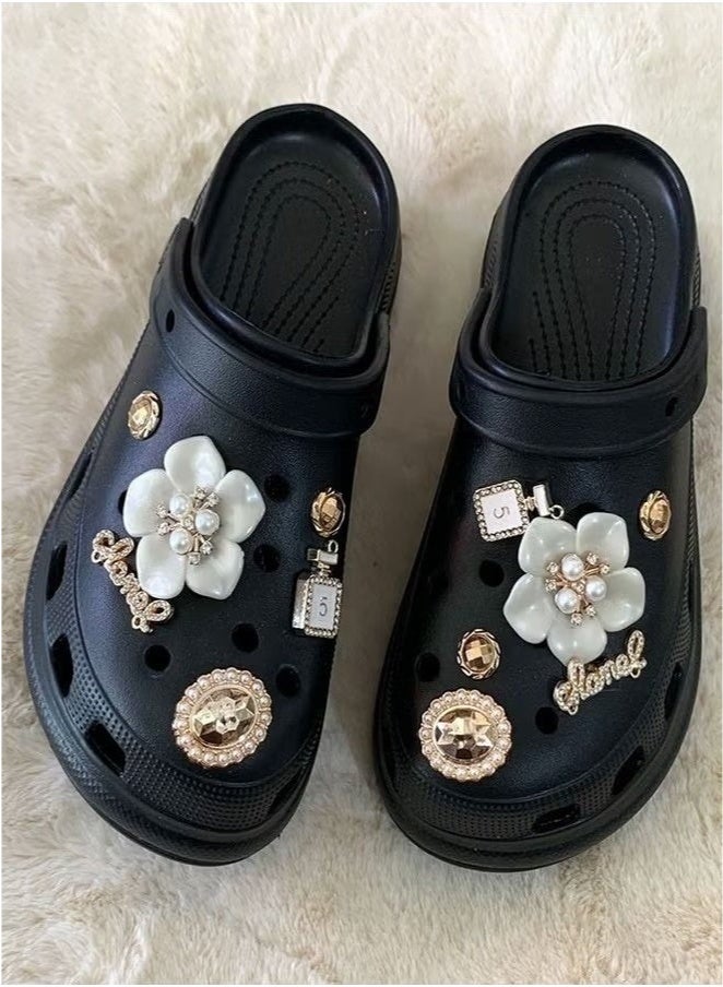 12 Pcs Bling Shoe Charms for Women, Bling Croc Charms Pearl Shoe Charms with Shoe Chains Crystal Rhinestone Shoe Charms DIY Shoe Decoration Charms for Croc Clog Sandals Fit Party Favors Birthday Gifts - Image 5