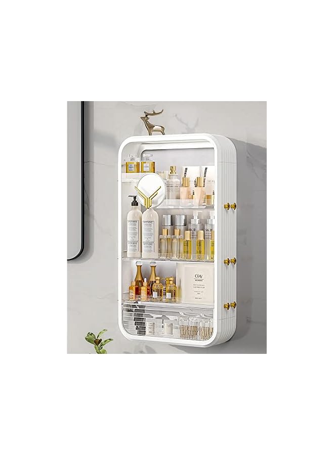 راكسوم رف منظم لمستحضرات التجميل، رف حمام كبير للعناية بالبشرة، أرفف تخزين مثبتة على الحائط لغرفة النوم والحمام والمطبخ وغرفة الغسيل، لا حاجة للحفر (أبيض) - Image 2