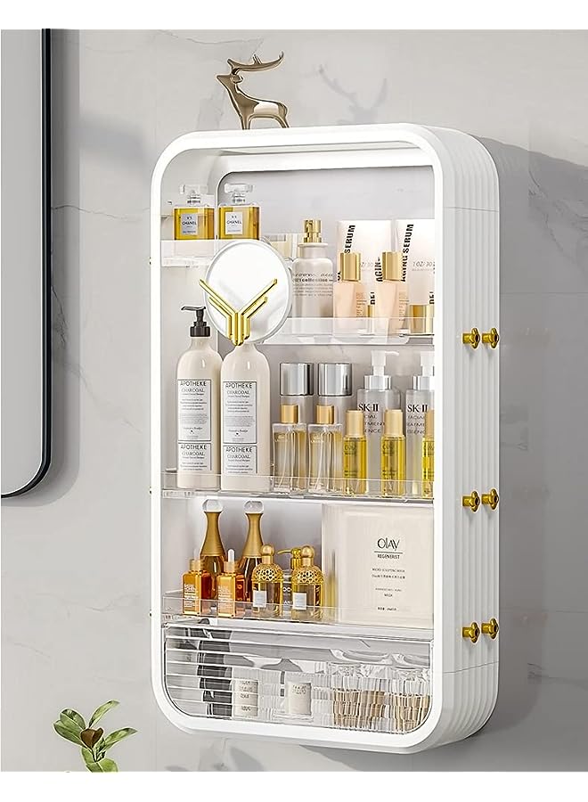 راكسوم رف منظم لمستحضرات التجميل، رف حمام كبير للعناية بالبشرة، أرفف تخزين مثبتة على الحائط لغرفة النوم والحمام والمطبخ وغرفة الغسيل، لا حاجة للحفر (أبيض) - Image 1