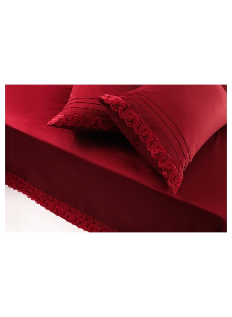 لانتيك طقم ملاية دانتيل ميكروفايبر مقاس 240*260 سم 4 قطع احمر غامق - Image 3