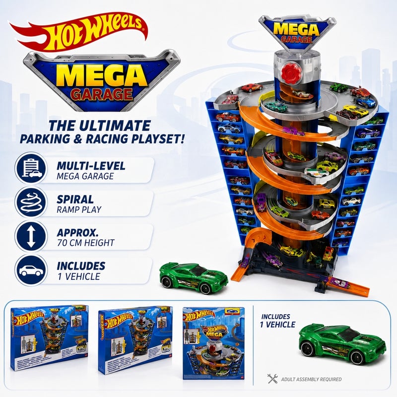 Hot Wheels - Mega Garage Car Parking Playset with 1 Car - GTT95 - Image 3