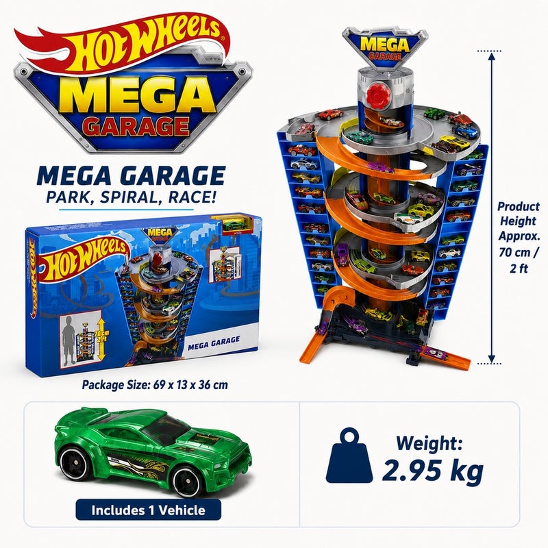 Hot Wheels - Mega Garage Car Parking Playset with 1 Car - GTT95 - Image 5