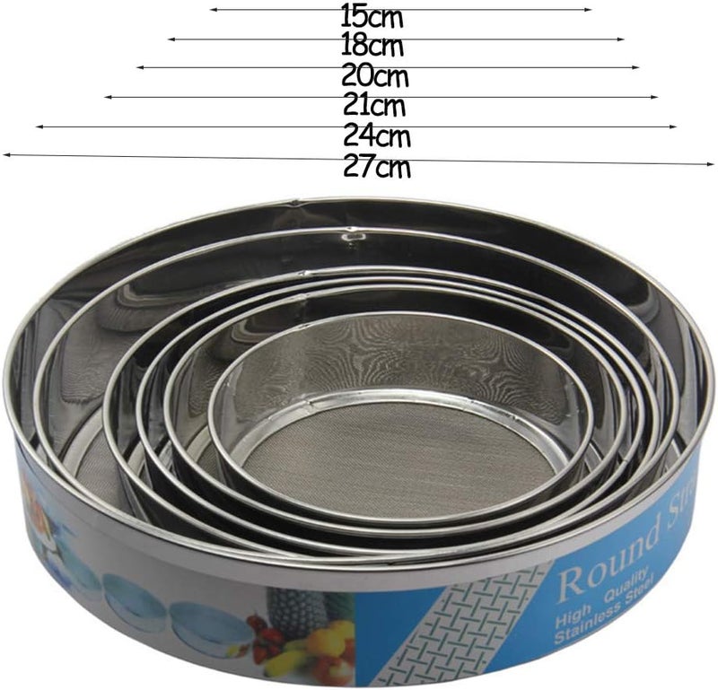 Spaceshoop 6 Pcs Flour Sieve Strainers Sets for Baking, 6 Sizes Stainless Steel Round Fine Mesh Strainer Sifters Food Strainers with 40 Mesh, Kitchen Strainer Colander Sieve for Bake Decorate Cakes - Image 2