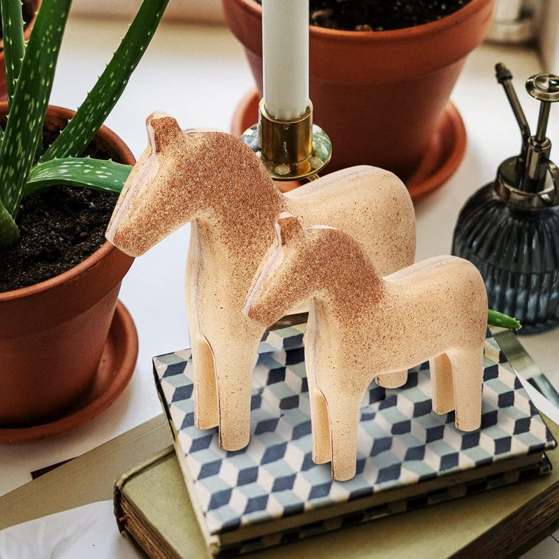 klarako Unfinished Swedish Wooden Dala Horse Figurine 2pcs DIY Unpainted Horse Sculpture Small Horse Statues Scandinavian Wedding Gifts Home Decoration - Image 2