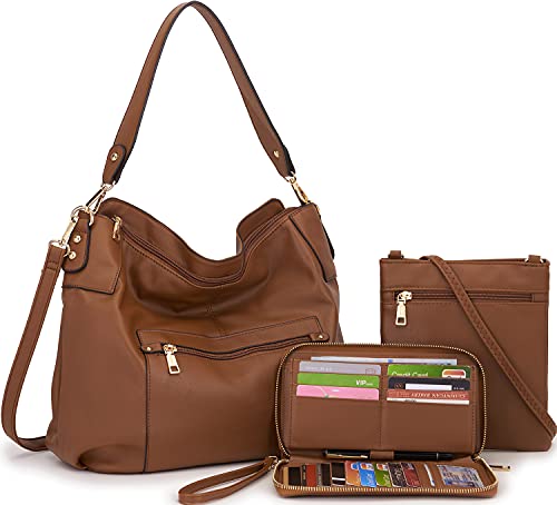 Idesort Large Crossbody Bags Ladies Shoulder Handbags Purse and Wallet Set for Women Totes Hobo Purses Brown - Image 1