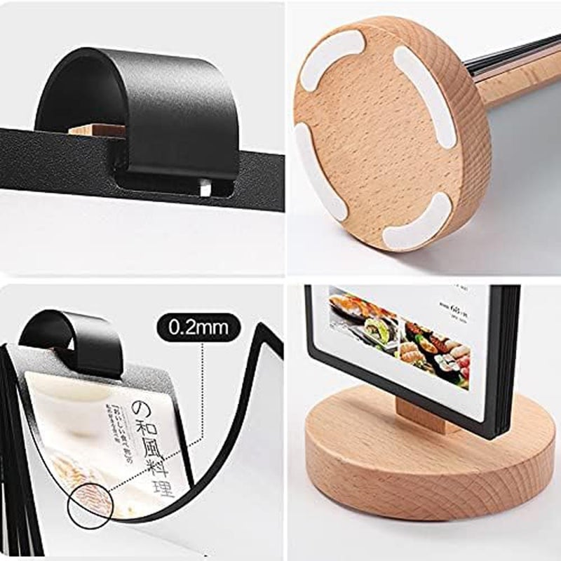 Eckek Acrylic Sign Holder Multi-Page flip Sign Holder Menu Displays Double Sided 5 Pages-10 Sides, Wood Base Table Top Sign Stand (A5 148×210mm/5.83×8.27 inches) - Image 2