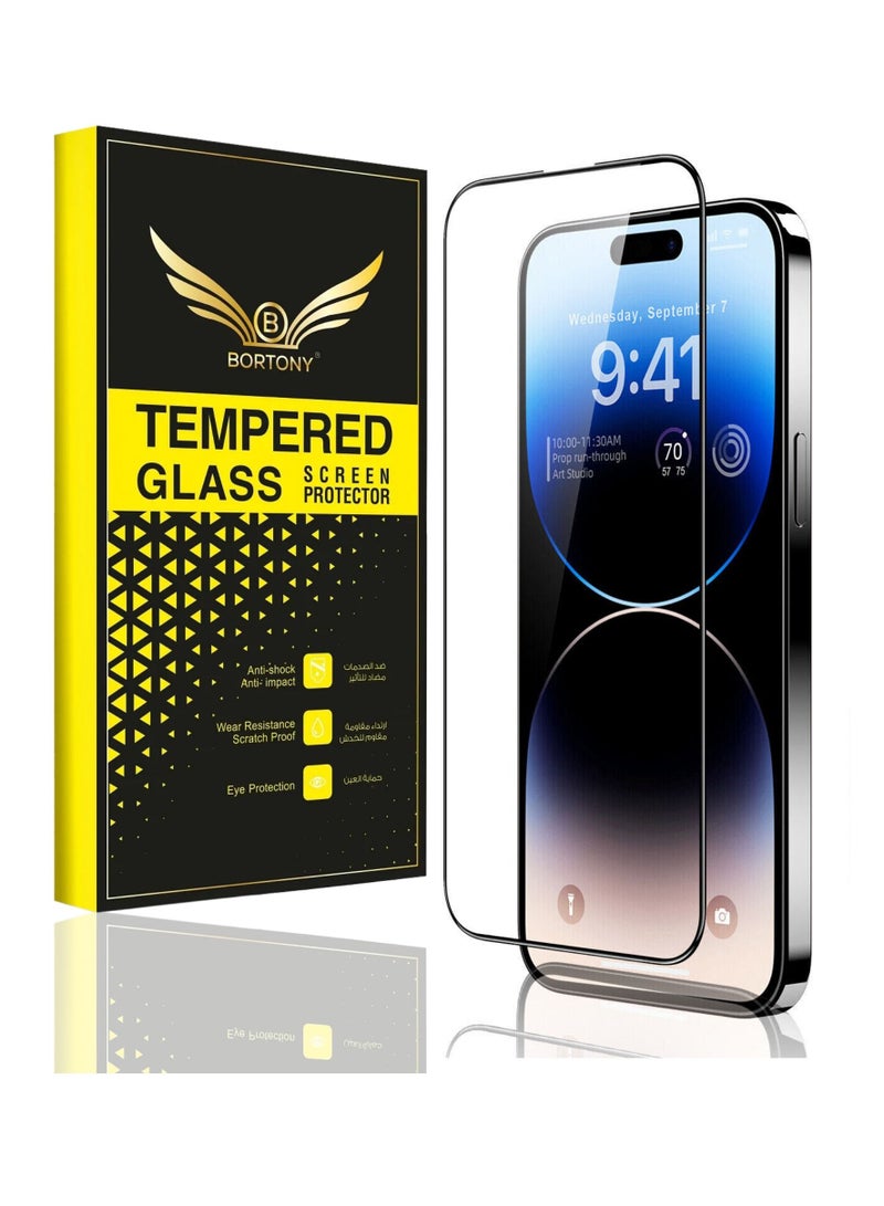 BORTONY Tempered Glass Full Coverage Designed for iPhone 14/14 Pro/13/13 Pro Screen Protector [9H Military Shatterproof Protection] Easy Install Bubble Free Protective Film Case-friendly 6.1'' - Image 1