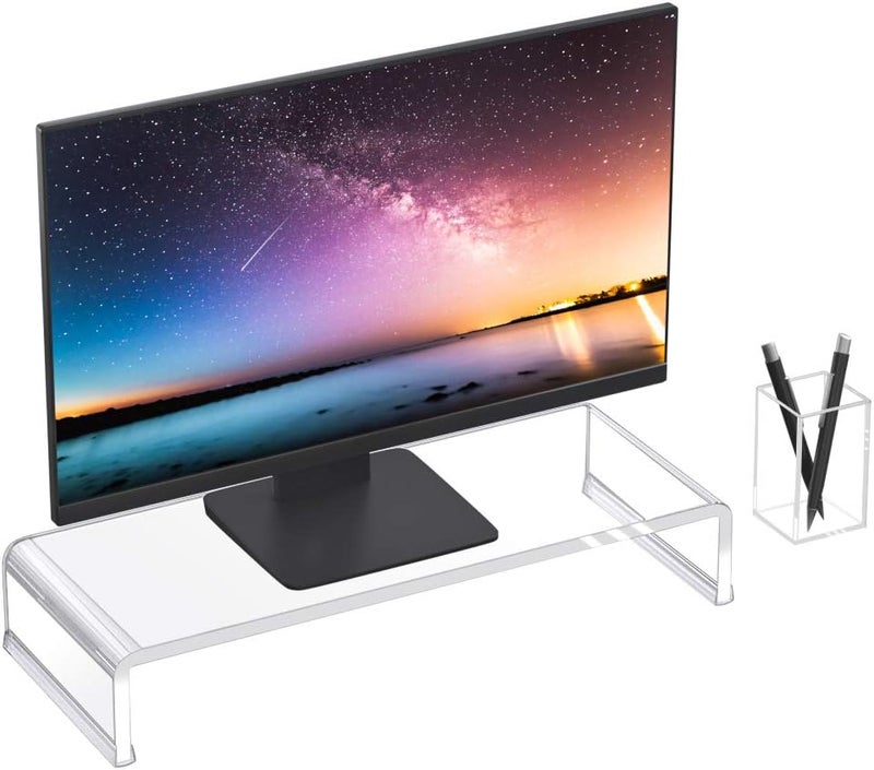 NIUBEE [Upgraded] NIUBEE Premium Clear Computer Monitor Stand, Acrylic Monitor Stand for Desk, Stand with Acrylic Pen Holder, Great for Laptop/Desktop Computer/Printer TV Screen Office/Home/School. - Image 1