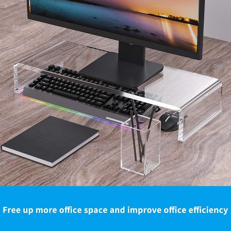 NIUBEE [Upgraded] NIUBEE Premium Clear Computer Monitor Stand, Acrylic Monitor Stand for Desk, Stand with Acrylic Pen Holder, Great for Laptop/Desktop Computer/Printer TV Screen Office/Home/School. - Image 3