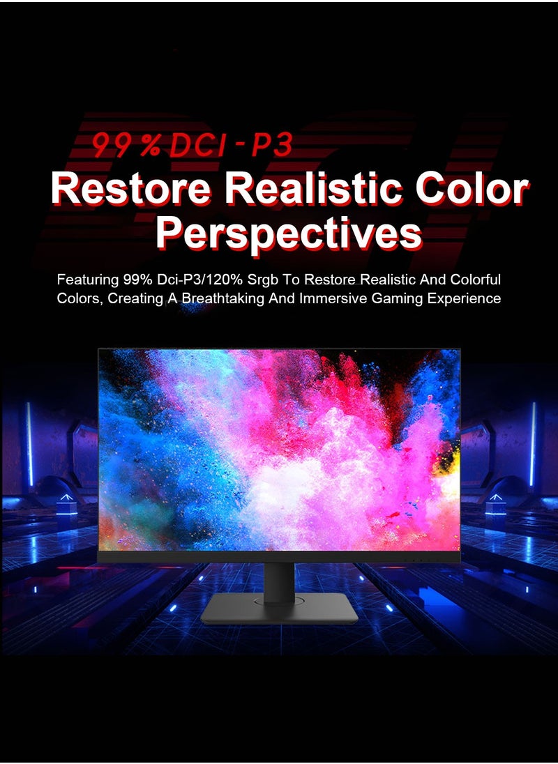 Glanfen - 24.5 inch Flat Screen Gaming Monitor 100Hz with LED Backlit,FHD 1920×1080 1ms Response,VESA Mountable(HDMI,DP,USB,Audio Port)-Black - Image 1