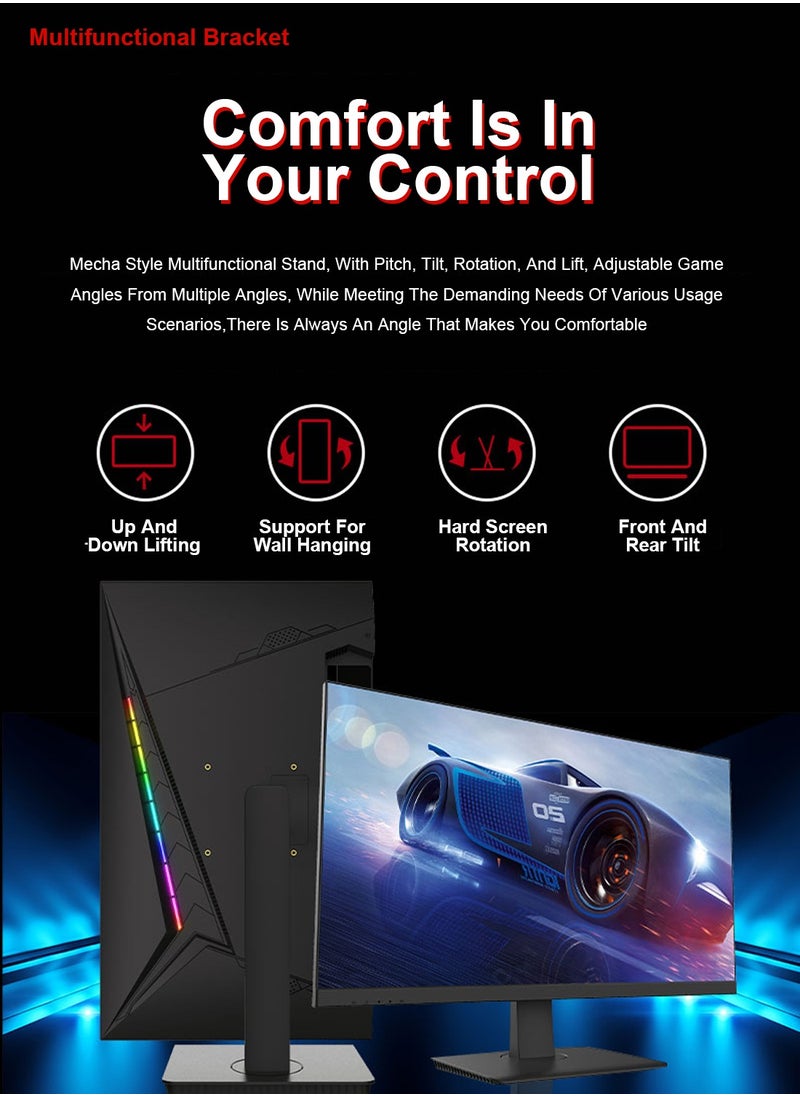 Glanfen - 24.5 inch Flat Screen Gaming Monitor 100Hz with LED Backlit,FHD 1920×1080 1ms Response,VESA Mountable(HDMI,DP,USB,Audio Port)-Black - Image 1