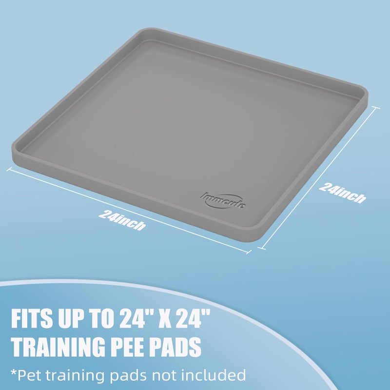 IMMCUTE Pee Pad Holder, Fits Up to 24" x 24" Training Pads, Silicone Non-Slip Dog Potty Tray,High Edge Puppy Pad Holder Tray for Easy Cleaning with 8 Holder Clamps, for Puppy Potty Training - Image 3