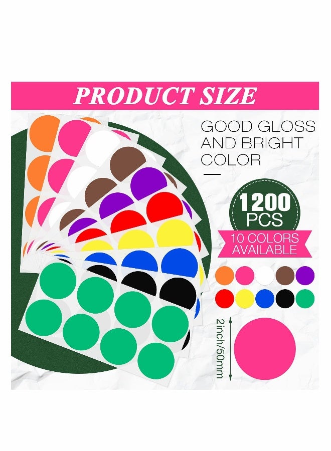 2 Inch Round Color Coding Sticker 10 Assorted Colors Circle Dot Labels Self-Adhesive Colored Stickers Solid Color Round Sticker for Coloring, Marking, Organizing,1200Pcs - Image 2