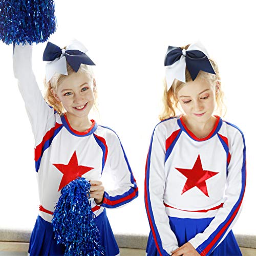 DEEKA 12PCS 8 Two Toned Large Cheer Hair Bows Ponytail Holder Handmade for Teen Girls Softball Cheerleader SportsRoyal BlueWhite - Image 3