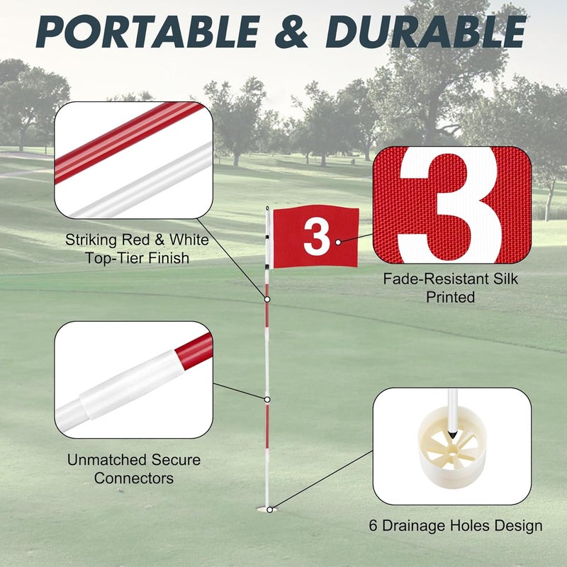 DURARANGE Golf Flagstick 6ft, 5-Section Design, ABS Hole Cup, 420D Nylon Flag for Backyard Practice Putting Green | Driving Range | Country Club, Gift for Golf Lovers - Image 2