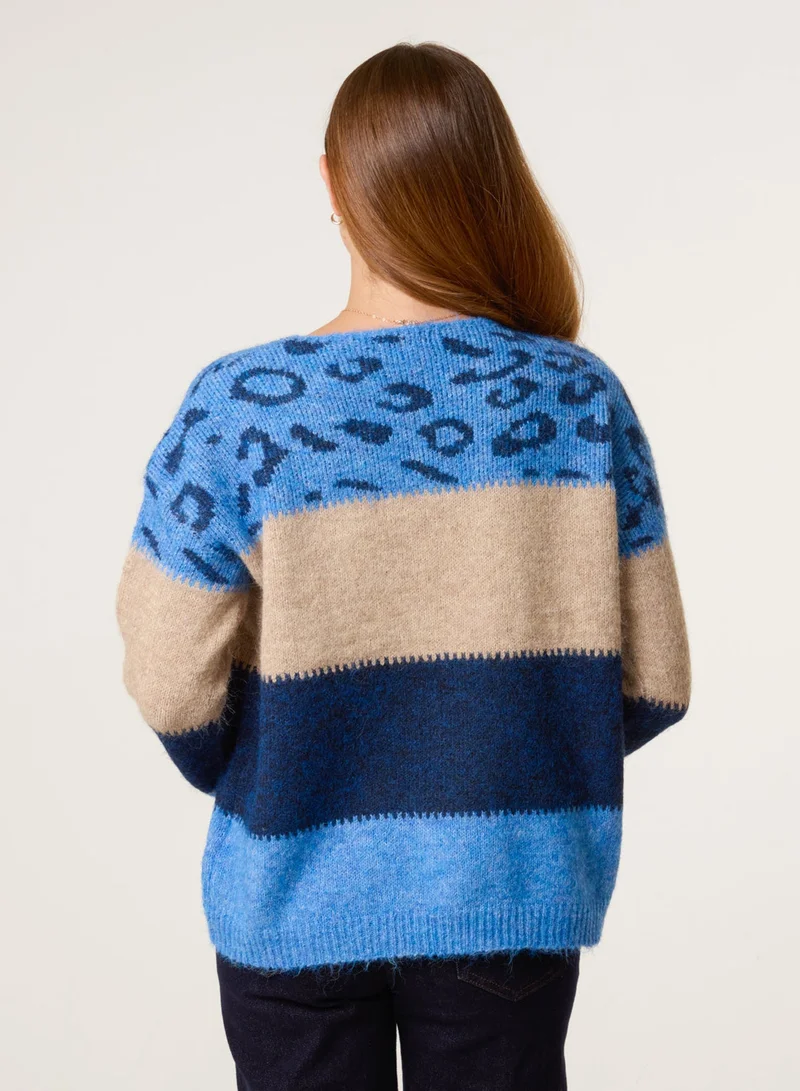 Blue Vanilla Animal Colour Block Jumper