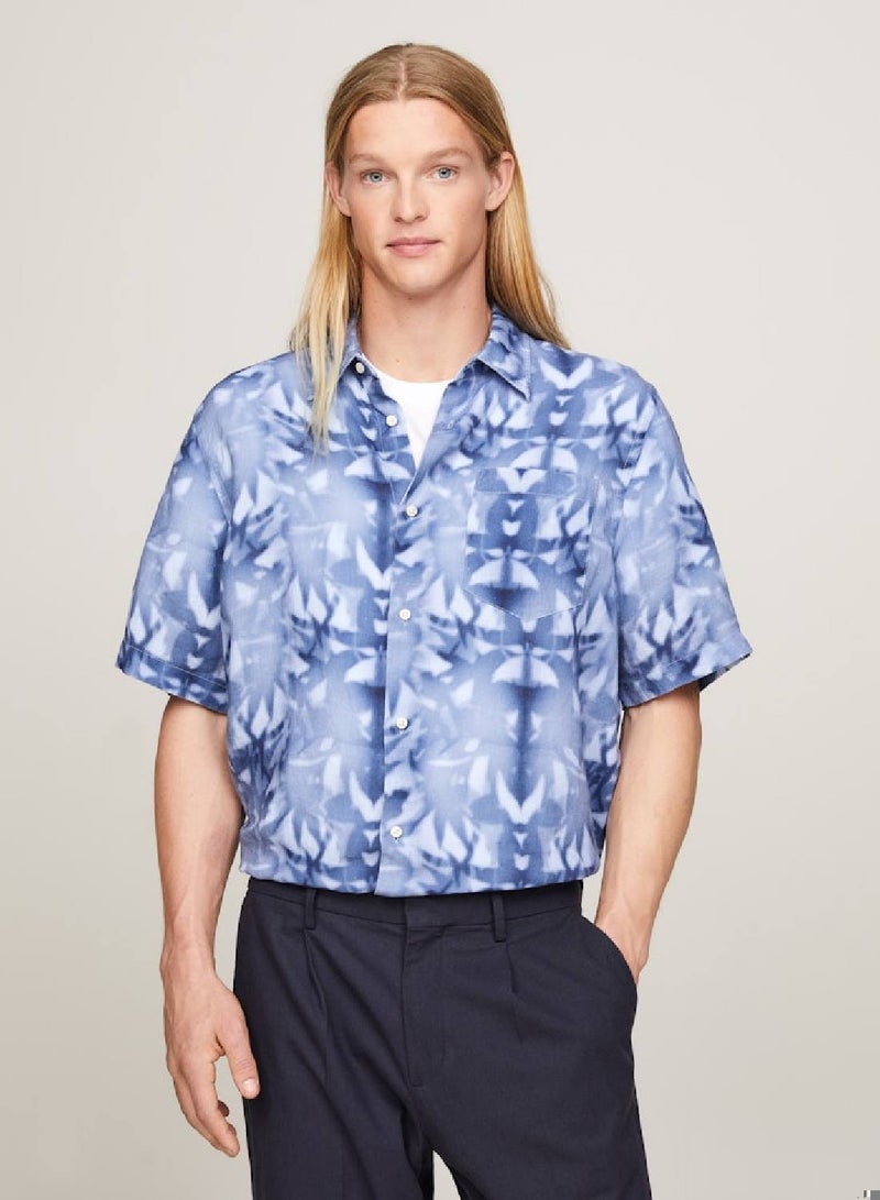 TOMMY HILFIGER Palm Print Tie-Dye Relaxed Short Sleeve Shirt - Image 1