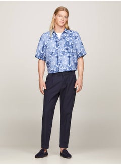 TOMMY HILFIGER Men's Palm Print Tie-Dye Linen Relaxed Short Sleeve Shirt -  Pure linen, Blue/ Multicolor  - Image 4