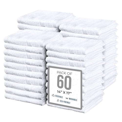 Simpli-Magic SIMPLIMAGIC Commercial Grade Soft Plush Cotton Terry Towels 60Pack White - Image 1