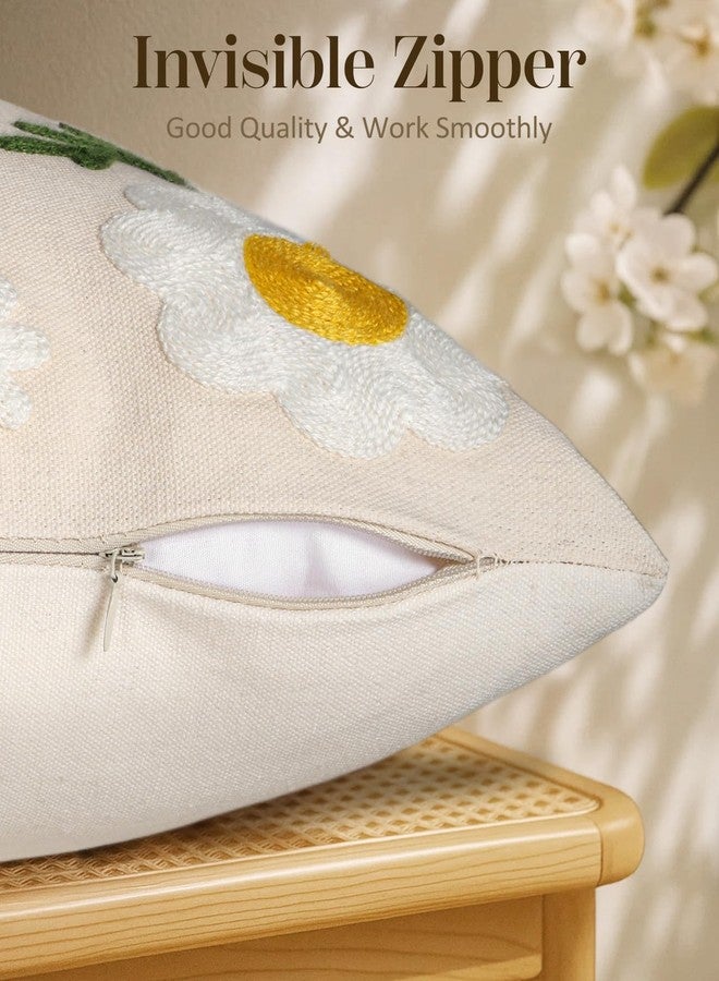 Kokaaee Embroidered Throw Pillow Covers 18x18 Inch - Summer Boho Decorative Pillow Cover with Zipper for Living Room Couch Sofa Bed Aesthetic Design Flower Bee Linen Cushion Pillowcase - Image 3