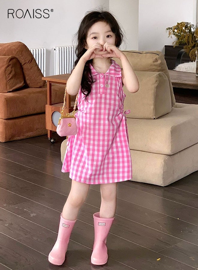 roaiss Girls Summer Checkered Dress, Sleeveless Button-up Dress with Shirt Collar, Casual Stylish Frock for Little Girls, Suit for Daily Wear or Any Occasion - Image 1