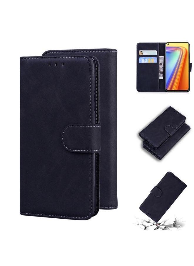 HuHa Case Cover For Realme 7/Realme Narzo 20 Pro Skin Feel Pure Color Flip Leather Phone Case Black 