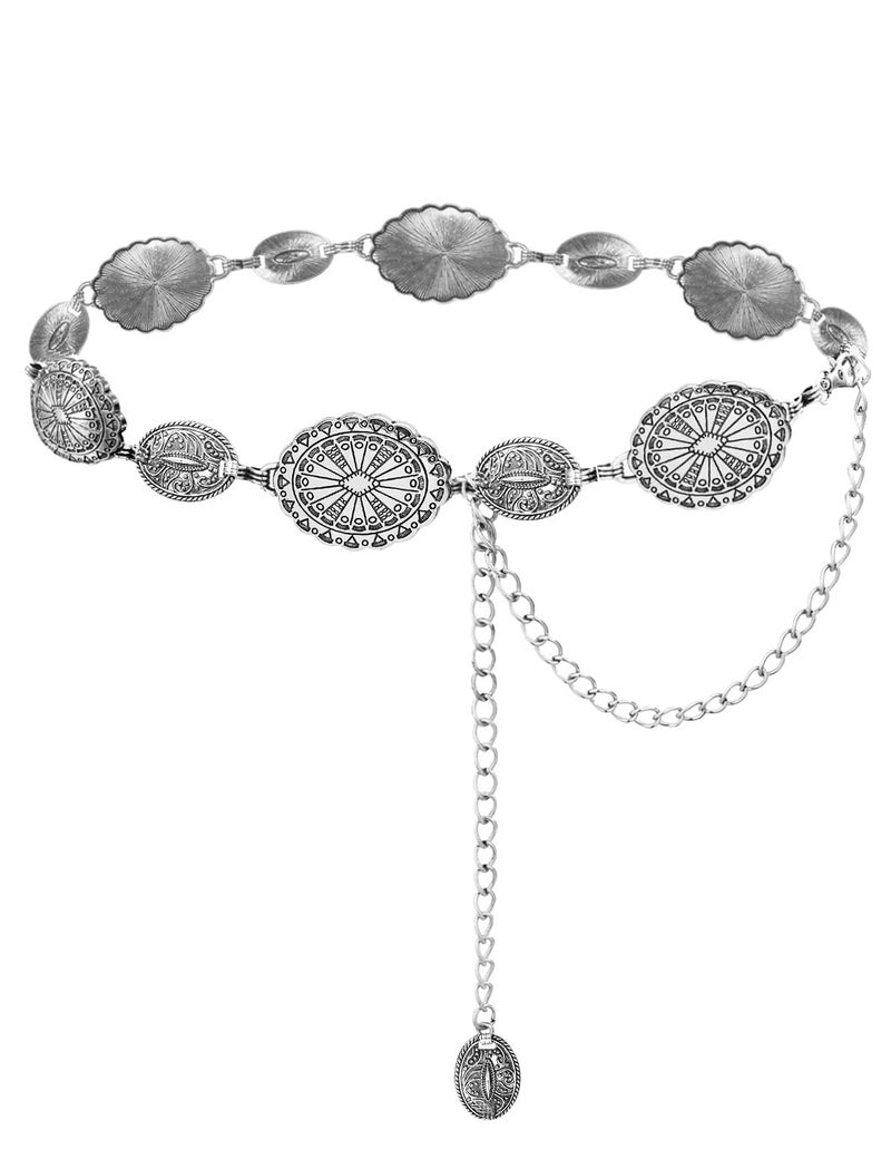 TOPACC Silver Concho Belts for Women Western Cowgirl Cowboy Metal Chain Belt for Dresses Jeans Country Concert Outfit - Image 1