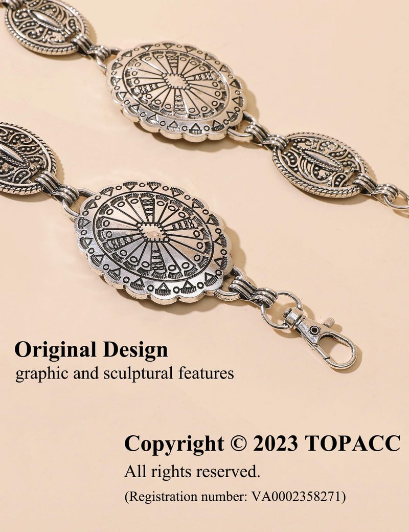TOPACC Silver Concho Belts for Women Western Cowgirl Cowboy Metal Chain Belt for Dresses Jeans Country Concert Outfit - Image 2