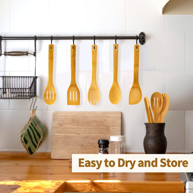 Eisinly Wooden Spoons for Cooking 7-Piece, Kitchen Nonstick Bamboo Cooking Utensils Set, Healthy Bamboo Wooden Spatula Spoon for Cooking - Image 5