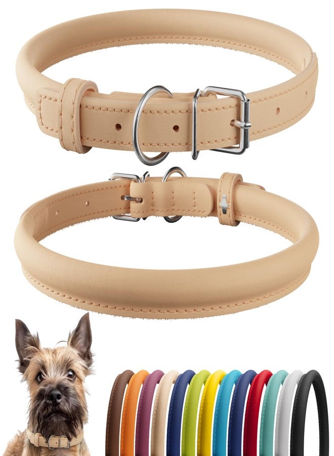 CollarDirect Rolled Leather Dog Collar, Soft Padded Round Puppy Collar, Handmade Genuine Leather Collar Dog Small Large Cat Collars 13 Colors (6 Inch, Beige Smooth) - Image 1