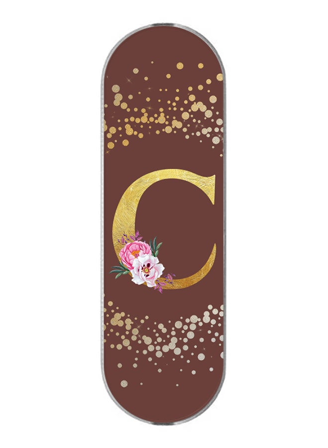 3-In-1 Universal Mobile Phone Grip Holder- Custom Monogram Initial Letter Floral Pattern Alphabet - C (Brown)