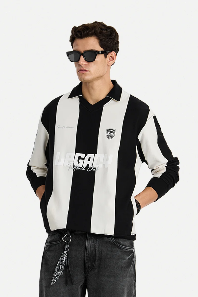 سنيتش Black Striped Long Sleeve Oversized T-Shirt