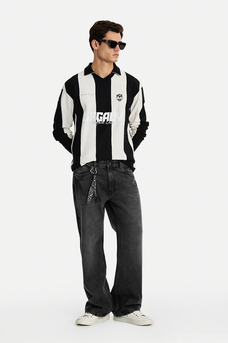 سنيتش Black Striped Long Sleeve Oversized T-Shirt