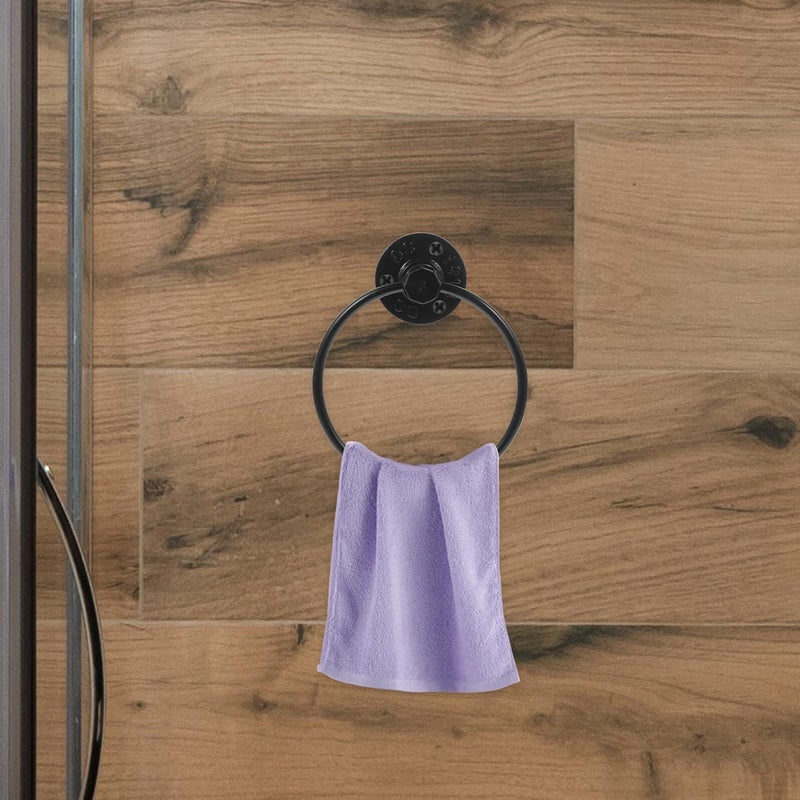 Retro Black Iron Hand Towel Ring for Bathroom Kitchen Balcony - Image 4