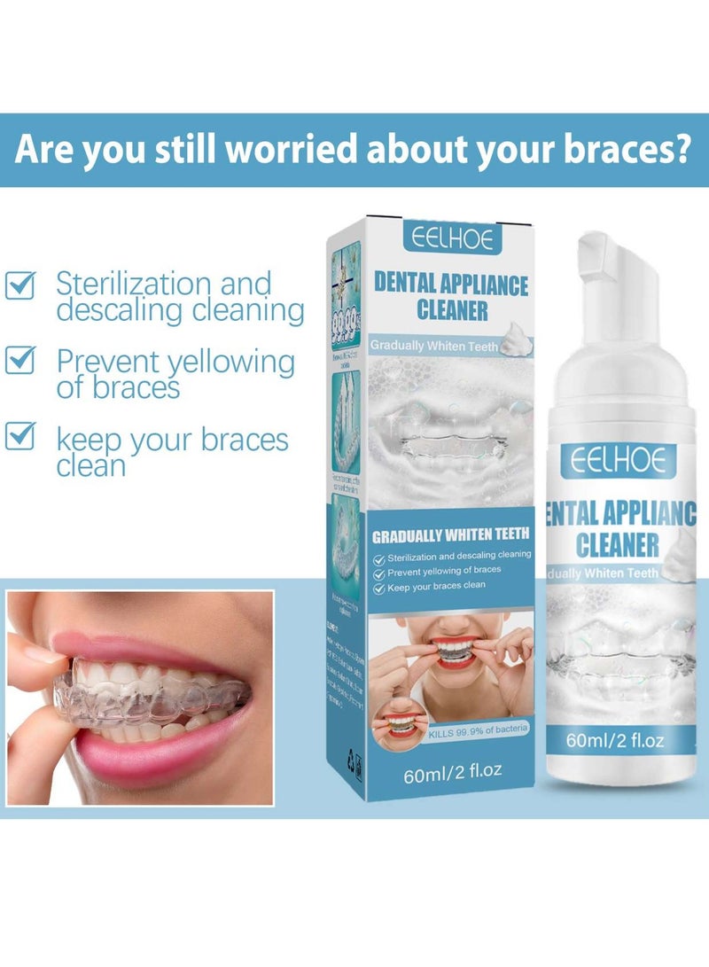 EELHOE 60ml Dental Appliance Cleaner Foam Cleanser for Oral Appliances Braces Cleaner Foam Denture Whitener Toothpaste Aligner Cleaner Teeth Retainer Cleaner Mouth Guard Cleaner Retainer Cleaner Retainer Cleaner Stain Remover - Image 2