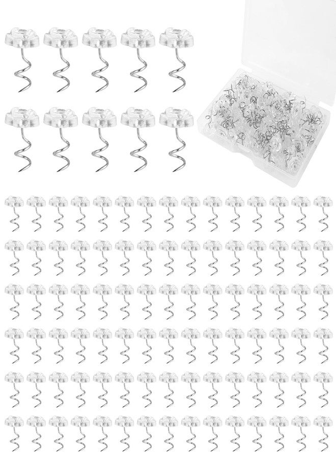 Gosknor 100 Pcs Bed Skirt Pins, Upholstery Twist Pins Bedskirts Holders or Fasteners Fabric and Slipcover Pins Spiral Push Pins with Clear Heads for Fixed Bed Skirt Sofa Cover Fabric Cover Decorative Nails - Image 1