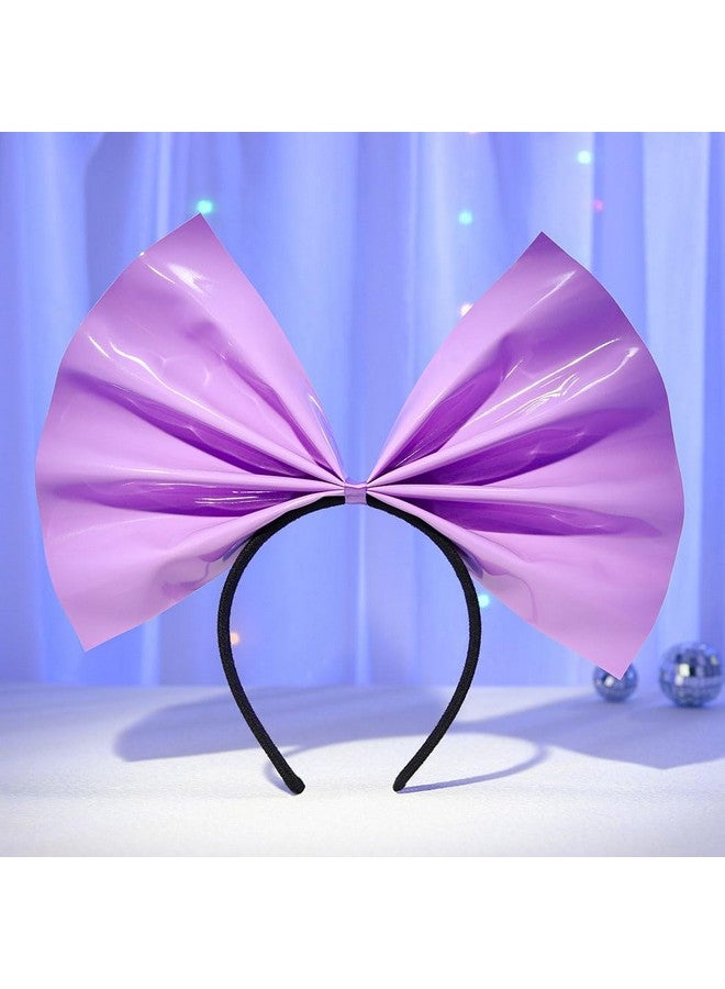 Fdesigner Big Bow Headband Purple Hair Bow Headbands Bowknot Hairband Fashion Women Bows Headpiece Festival Leather Hair Hoop For Holiday Cosplay Costume Gift (Purple) - Image 2