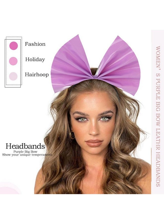 Fdesigner Big Bow Headband Purple Hair Bow Headbands Bowknot Hairband Fashion Women Bows Headpiece Festival Leather Hair Hoop For Holiday Cosplay Costume Gift (Purple) - Image 3