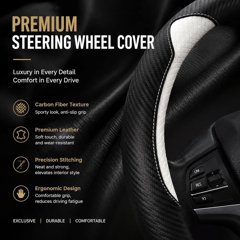 acdiac Cat Steering Wheel Cover for Women Girl Universal Microfiber Leather car Steering Wheel Covers 15 inch Anti-Slip auto Interior Accessories (B White) - Image 3