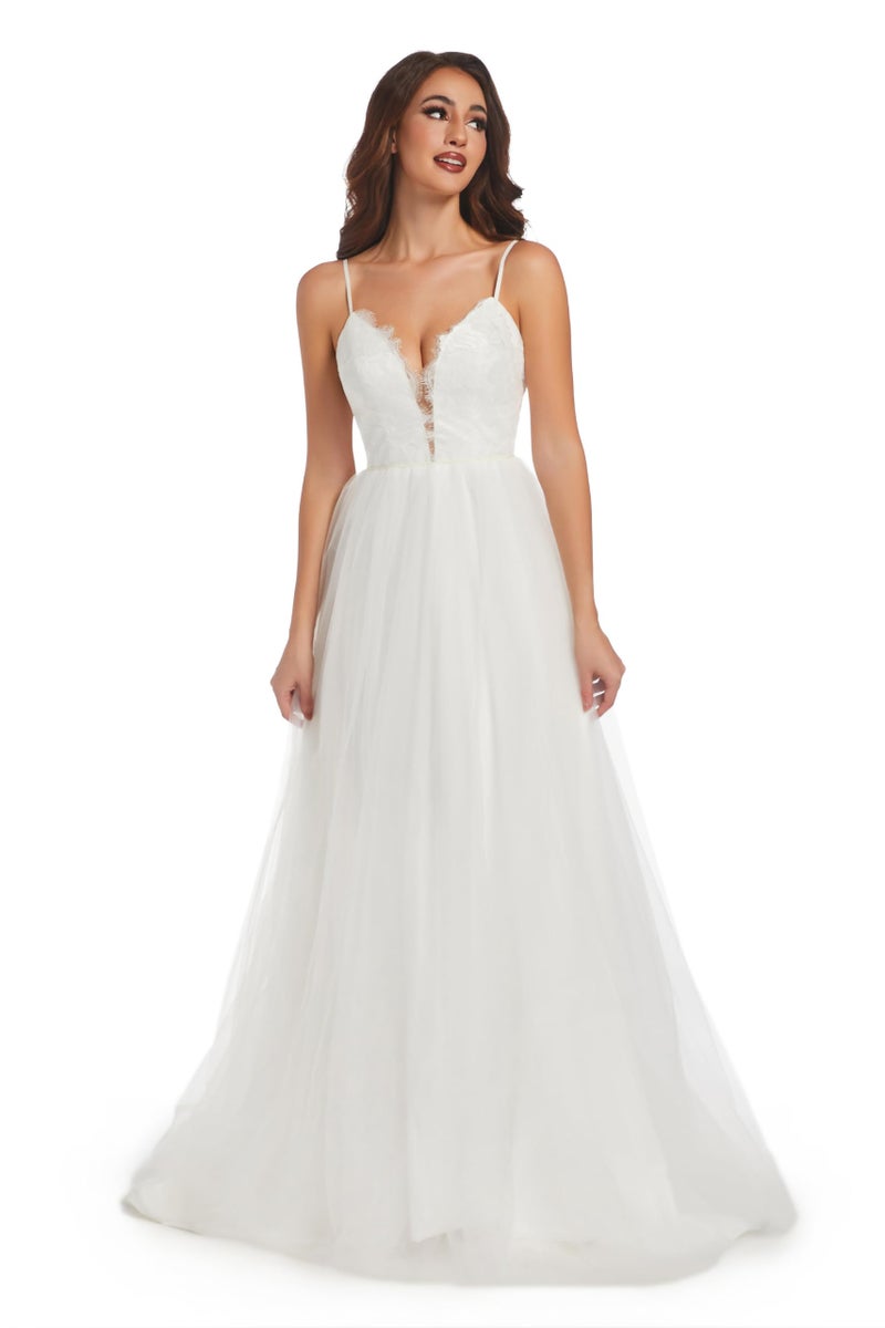 Sorayan Wedding Dresses for Bride Unique Lace Beautiful Layers Tulle A Line Dreamy Beach Wedding Gowns (X-Large,White) - Image 2