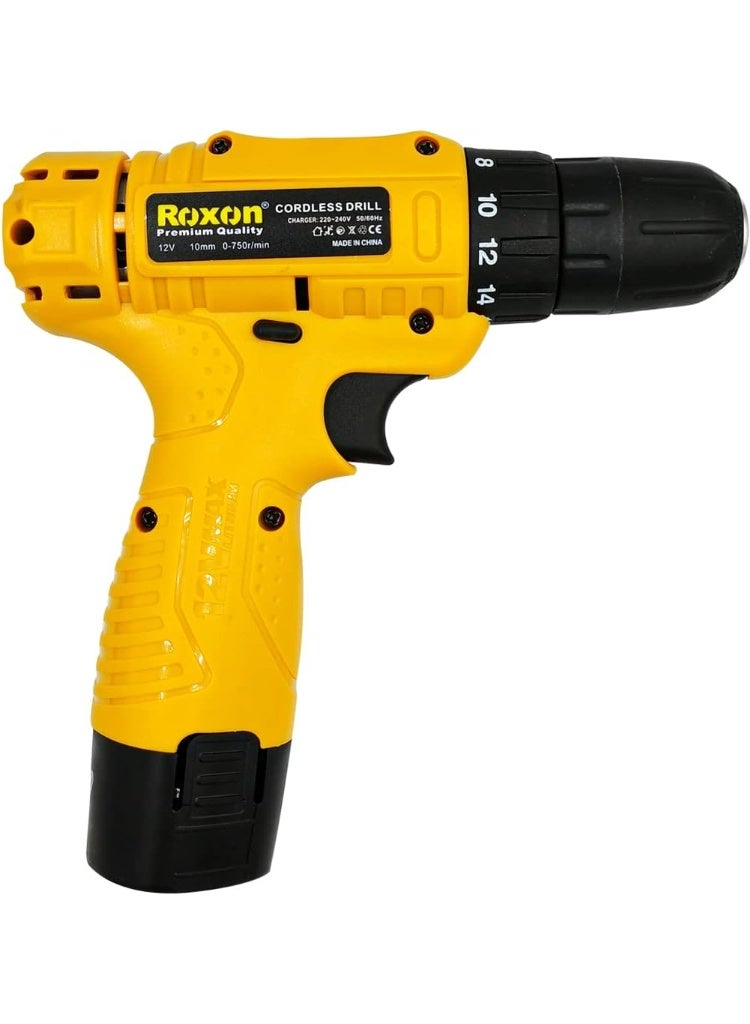 روكسون دريل شحن بدون سلك من روكسون 12 فولت – ليثيوم أيون احترافي مع بطارية 1300 مللي أمبير، تصميم مريح، قوة أداء عالية وكفاءة في الحفر والربط – RX-12VCD - Image 2