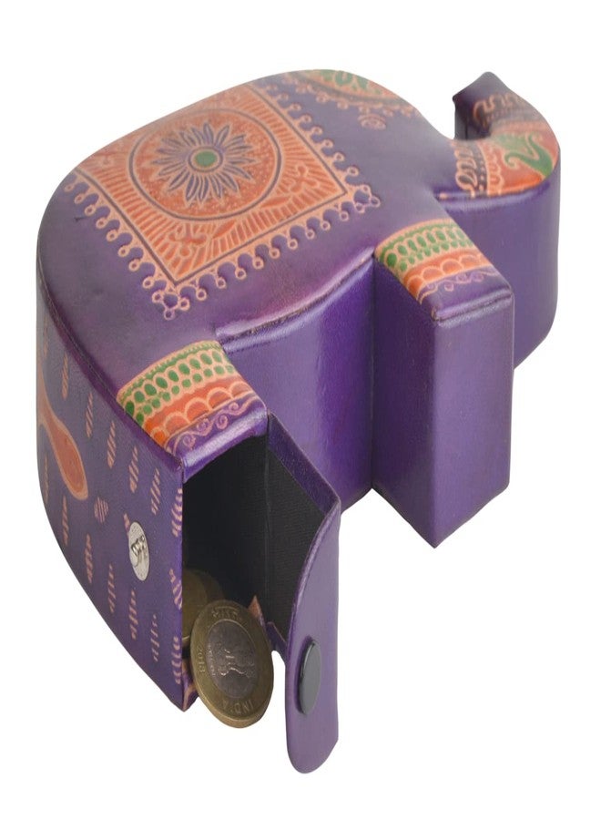 Chitrahar Elephant Shaped Leather Piggy Coin Bank (Purple) - Image 4