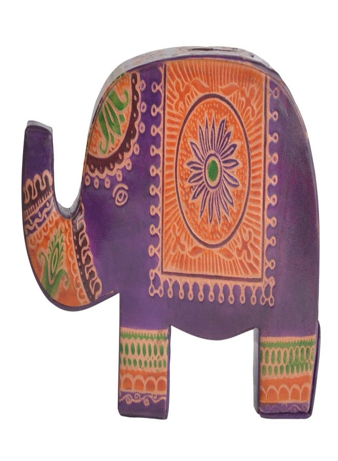 Chitrahar Elephant Shaped Leather Piggy Coin Bank (Purple) - Image 1