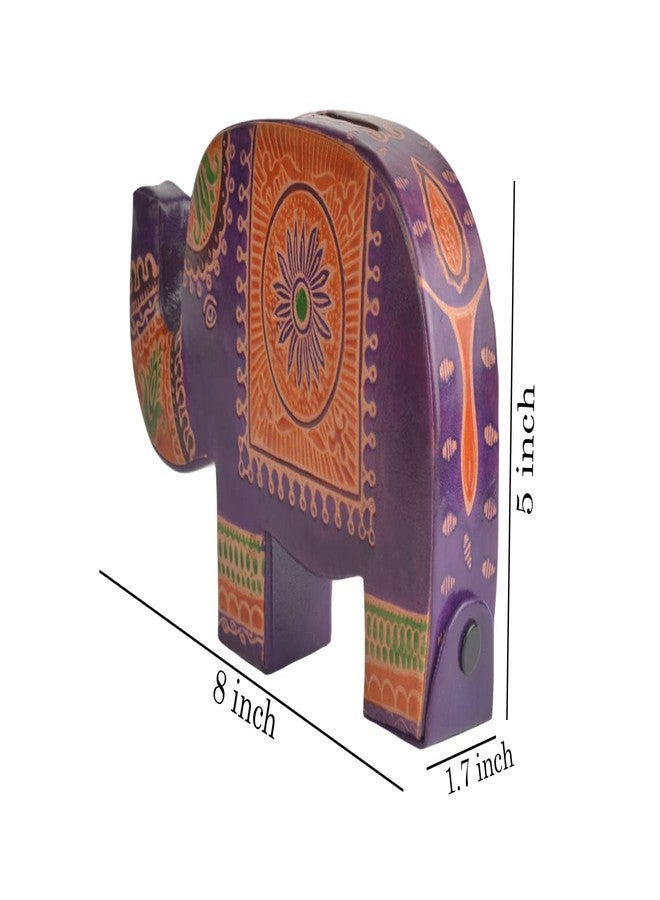Chitrahar Elephant Shaped Leather Piggy Coin Bank (Purple) - Image 5