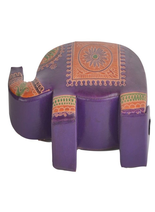 Chitrahar Elephant Shaped Leather Piggy Coin Bank (Purple) - Image 3