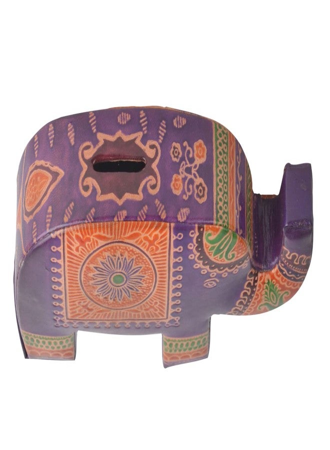 Chitrahar Elephant Shaped Leather Piggy Coin Bank (Purple) - Image 2
