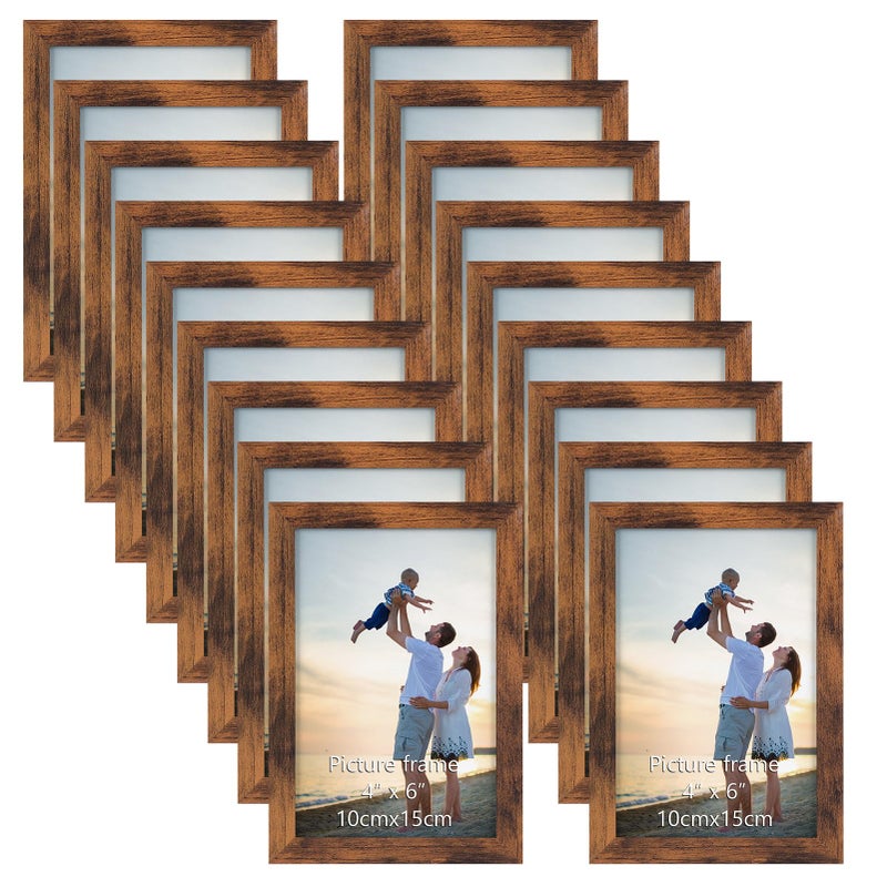 Hoikwo 18 Packs 4x6 Rustic Brown Multi Picture Frames Set for Family Photos  Artwork  Light Weight Bulk 4 by 6 Frames Pack for Wall Hanging and Table  Stylish Picture Frames - Image 1